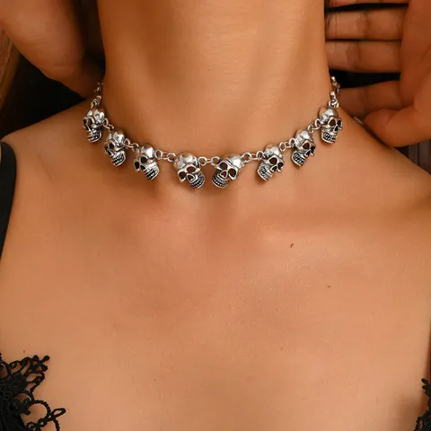 Gothik Punk Skelett Schädel Halskette Für Damen Herren Metall Knochen Choker Vintage Hip Hop Stil Schlüsselbein Kette Schmuck Party Zubehör