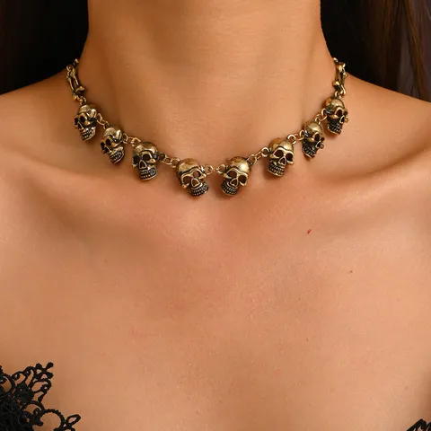 Gothik Punk Skelett Schädel Halskette Für Damen Herren Metall Knochen Choker Vintage Hip Hop Stil Schlüsselbein Kette Schmuck Party Zubehör