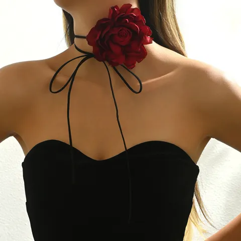 Elegant Satin Flower Choker Necklace For Women 3D Floral Ribbon Tie Up Neck Chain Vintage Soft Fabric Choker Party Jewelry Accessory