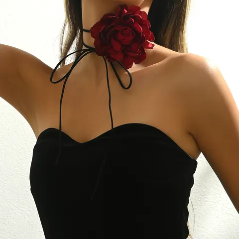 Elegant Satin Flower Choker Necklace For Women 3D Floral Ribbon Tie Up Neck Chain Vintage Soft Fabric Choker Party Jewelry Accessory