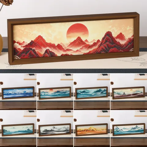 Peinture au Sable Mouvant 3D Paysage Art du Sable Cadre en Bois Image de Sable Mobile pour Bureau Salon Ornement de Table