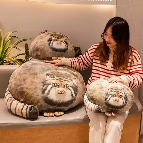 Realistic Pallas's Cat Plush Toy Manul Stuffed Animal Pillow Soft Round Cat Cushion Home Sofa Decor For Animal Lovers Gift