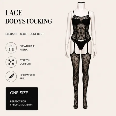 Lingerie Sexy en Dentelle pour Femmes Grande Taille Entrejambe Ouvert Teddy Motif Floral Ajouré Body Érotique Vêtement de Nuit
