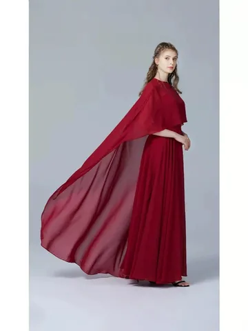Dames Elegante Chiffon Lange Cape Mantel Franse Stijl Effen Kleur Grote Swing Sjaal Voor Bruiloft Feest Alleen Mantel Zonder Jurk