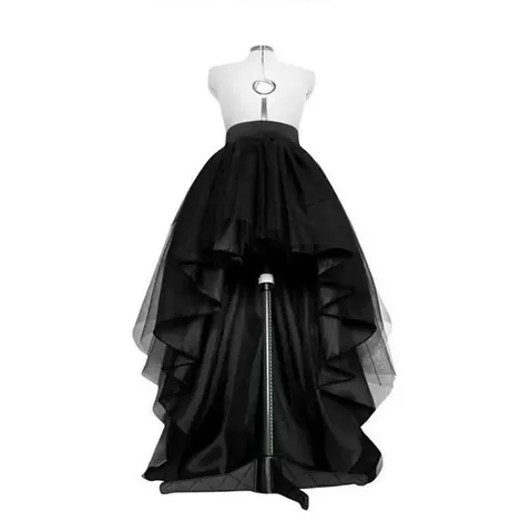 Women Irregular High-Low Tulle Midi Skirt Dark Aesthetic Multi-Layered Mesh Solid Color Satin Skirt Light Mature Style Piece