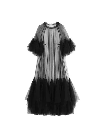 Women's Elegant Mesh See-through Layered Pleated Dress Chic Resort Style Solid Color Maxi Dress For Vacation Daily Wear