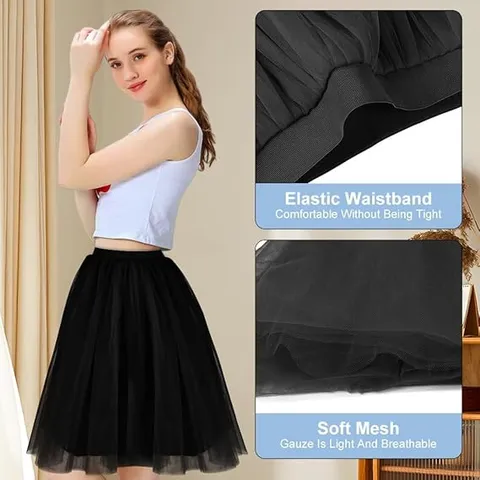 Women's Puffy Mesh Tutu Skirt Maleficent Queen Halloween Party Costume Elastic Waist Mid-Length Tulle Skirt For Cosplay Performance Bottom