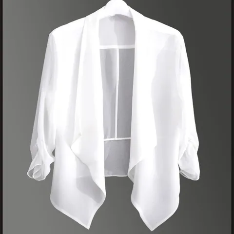 Bolero Elegante de Gasa de Poliéster para Mujer Color Sólido Chaqueta Corta de Protección Solar Ligera Transpirable Manga 3/4 Top