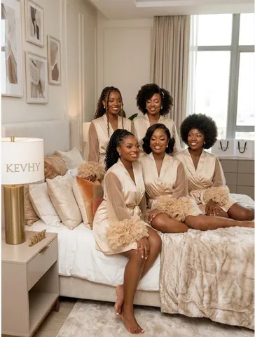 Women Sexy V-Neck Satin Robe With Mesh Flare Sleeves Elegant Mid-Length Bridal Party Bridesmaid Dressing Gown Sleepwear