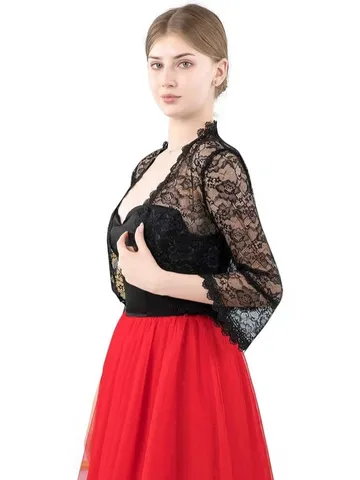 Elegante Scialle in Pizzo da Donna Cardigan Bolero Corto a Fiori in Poliestere Giacca Traforata Con Maniche a Campana per Feste Estive