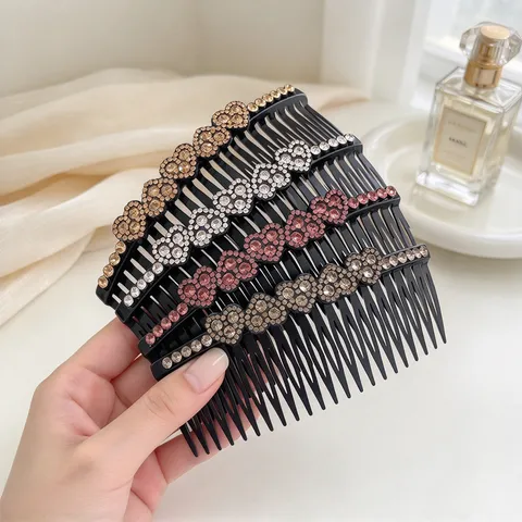 Pettine per Capelli a Cuore con Strass Stile Coreano Fatto a Mano in Resina Plastica Fermaglio per Capelli Fiore Elegante per Donna Decorazione