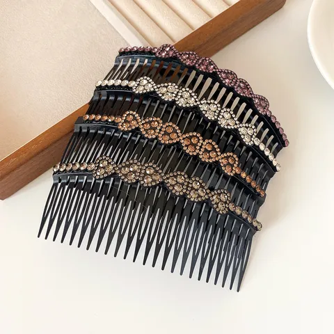 Women Rhinestone Hair Comb Elegant Bowknot Bangs Insert Comb Plastic Resin Broken Hair Clip Headwear Accessories
