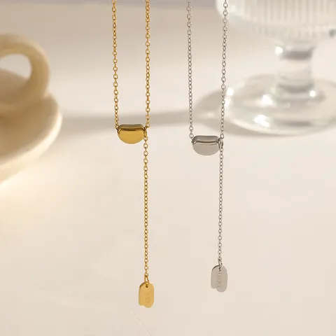 Lucky Bean Tassel Hanger Ketting Titaniumstaal Goud Zilver Verguld Minimalistisch Gelukkige Brief Bedeltje Sleutelbeen Ketting Sieraden Voor Vrouwen