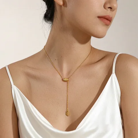 Lucky Bean Tassel Hanger Ketting Titaniumstaal Goud Zilver Verguld Minimalistisch Gelukkige Brief Bedeltje Sleutelbeen Ketting Sieraden Voor Vrouwen