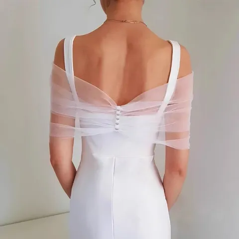 Elegante Scialle da Sposa in Rete con Spalle Scoperte per Donna Tinta Unita Bottone Posteriore Accessorio per Abito da Sposa