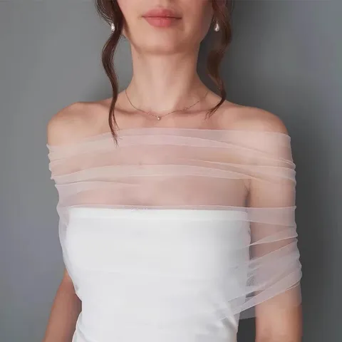 Elegante Scialle da Sposa in Rete con Spalle Scoperte per Donna Tinta Unita Bottone Posteriore Accessorio per Abito da Sposa