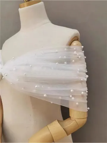 Elegante Scialle da Sposa in Rete Con Spalle Scoperte Perline Copertura Braccia Abito da Sposa Lacci Accessorio per Feste Formali Donna