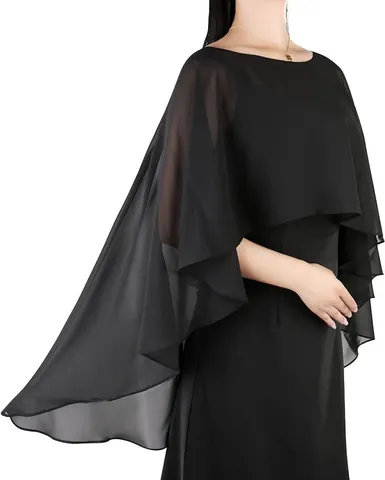 Women Elegant Chiffon Shrug Shawl Sun Protection Floral Pattern Round Neck Pullover Cover Up For Wedding Evening Party Dress Top