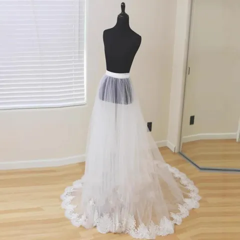 Removable Lace Embroidered Bridal Mesh Skirt Long Wedding Train For Photography Double Layer Polyester Tulle Skirt Women Accessory