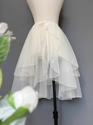 Women Layered Mesh Skirt High Low Irregular Wavy Hem Fairy Tulle Bottom For Performance Dance Party Sweet Ruffle Skirt