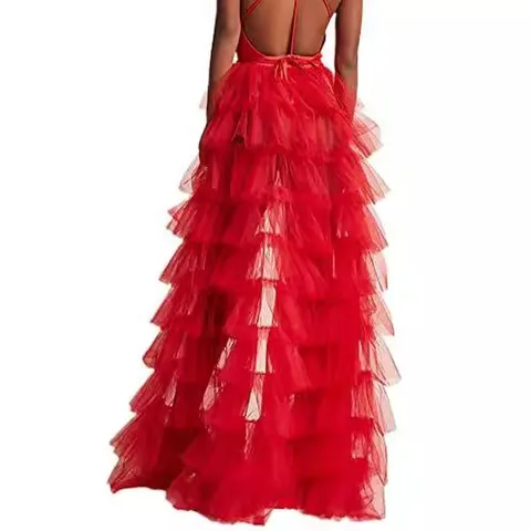 Women's Mesh Ruffle Tiered Maxi Skirt High Waist Layered Tulle Pleated Cake Tutu Skirt For Party Wedding Vacation Elegant Bottom