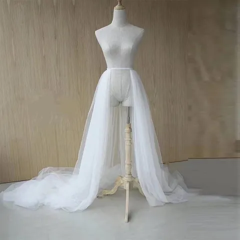 Women Elegant High Waist Detachable Tulle Train Skirt Bridal Wedding Mesh Long Tail Stage Performance Princess Skirt Polyester Spandex Skirt