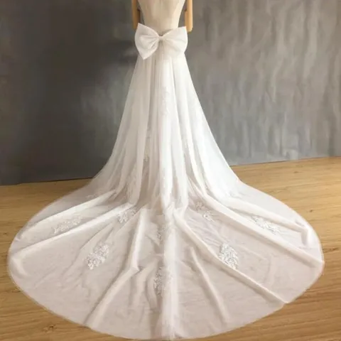 Abnehmbare Hochzeitsschleppe Mit Schleife Doppellagiges Netzgewebe Spitzenapplikation Lange Hochzeitskleid Zubehör Für Bräute Damen Polyester Elasthan