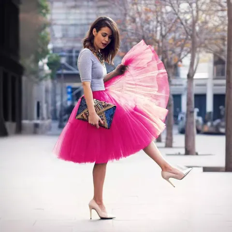 Women Mesh Pleated Tutu Skirt High Waist Fluffy Layered Mini Skirt Polyester Spandex Solid Color Bottom Tulle Party Skirt