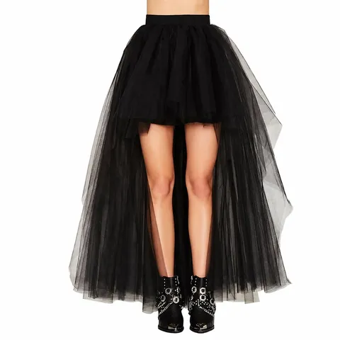 Women High-Low Tulle Skirt Gothic Spandex Polyester Mesh Tutu Sexy Party Skirt For Women Plus Size Floral Composite Skirt