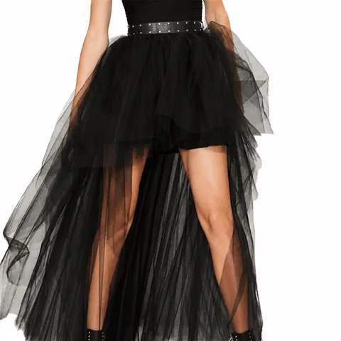 Women High-Low Tulle Skirt Gothic Spandex Polyester Mesh Tutu Sexy Party Skirt For Women Plus Size Floral Composite Skirt