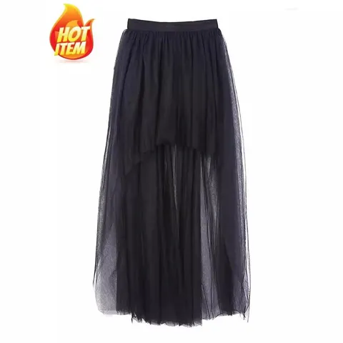 Women Mesh Tulle High-Low Skirt Irregular Layered Tutu Skirt For Party Cosplay Studio Photography Princess Style Bottom