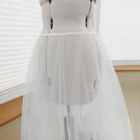 Women Detachable Shiny Double Layer Mesh Skirt Long Wedding Dress Overskirt Bridal Train For Photography Photography Clothing