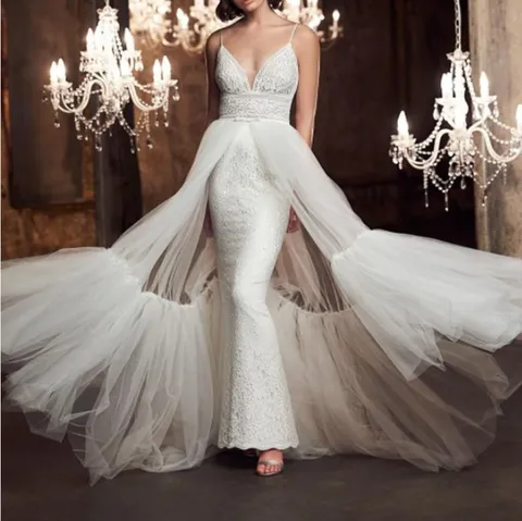 Elegant Women Bridal Wedding Detachable Overskirt Tulle Ball Gown Train Skirt For Photo Studio Wedding Party Dress Accessories