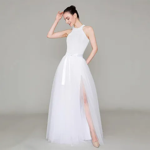 Women High Slit Tulle Skirt Polyester Tulle Tutu Skirt For Stage Performance Studio Photography Fairy Mesh Skirt Long Bottom