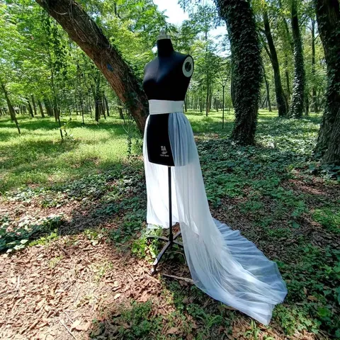 Women Elegant Double Layer Swiss Soft Mesh Detachable Tie Long Train Skirt Extension For Stage Performance Wedding Travel Photo Shoot Accessories