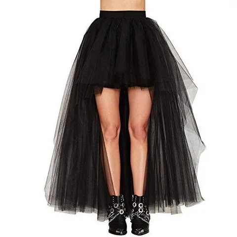 Women Fashion Asymmetric High Low Mesh Tutu Skirt Multi Layered Tulle Skirt Gothic Performance Party Costume Skirt