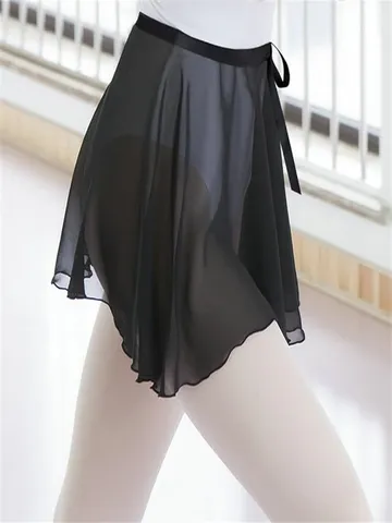 Women Ballet Dance Chiffon Wrap Skirt One-Piece Lace-Up Solid Color Elegant Practice Dance Short Skirt For Women Dancewear