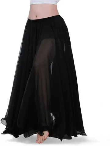 Women Belly Dance Chiffon Maxi Skirt Large Swing Sexy Eastern Dance Practice Long Skirt For Beginners Solid Color Dancewear
