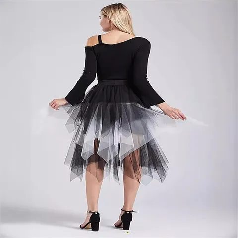 Women Irregular Mesh Tulle Midi Skirt Fairy Multi Layered A-Line Ethnic Retro Bottom Elegant Party Skirt For Ladies