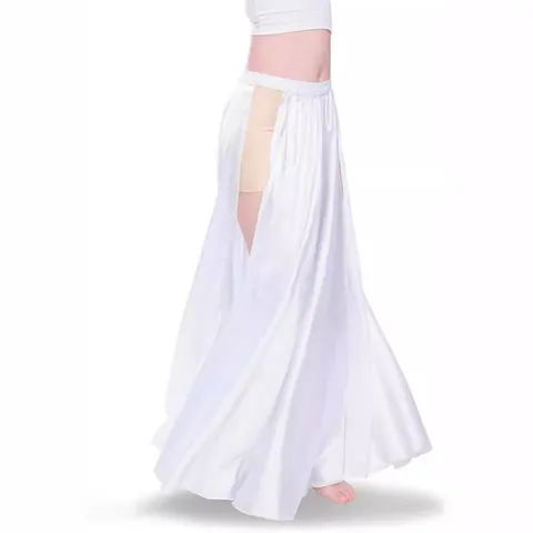 Women Sexy Side Slit Dance Skirt High Waist Maxi Skirt Oriental Dance Practice Skirt Artistic Retro Style Satin Bottom