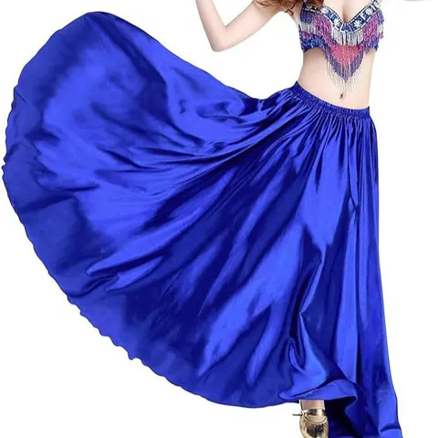 Women Belly Dance Satin Large Swing Skirt High Waist Oriental Indian Performance Dance Long Skirt Solid Color Satin Dancewear