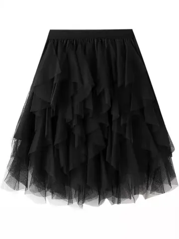 Women Girls Layered Mesh Tutu Skirt Polyester High Waist Tiered Cake Skirt For Party Daily Summer Casual Skirt Bottom