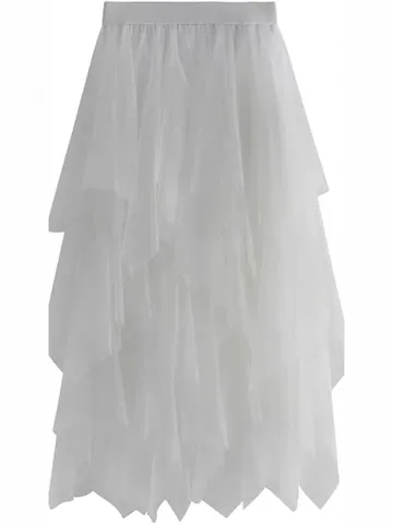 Women French Fairy Mesh Skirt Elegant Multi Layered A Line Midi Skirt High Waist Summer Beach Party Long Bottom Polyester