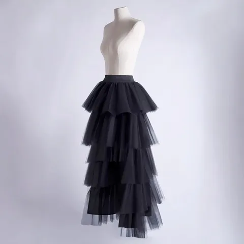 Dames Sexy Mesh Patchwork Gelaagde Tutu Lange Rok Hoge Taille Tule Plooirok Paraplu Rok Casual Elegant Feest Clubwear Onderkant