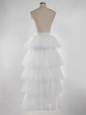 Women's Elegant Tiered Tulle Skirt High Waist Puffy Layered Mesh A-Line Midi Skirt For Travel Dance Party Solid Color Skirt