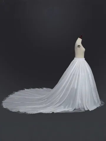 Women Vintage High Waist Mesh Skirt High-Low Tulle Skirt With Long Train For Classical Dance Large Swing Polyester Bottom
