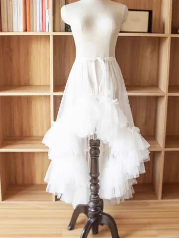 Women Ruffled Mesh Petticoat Bridal Wedding Dress Tutu Skirt Fluffy Layered Tulle Underskirt White Black Sweet Fashion