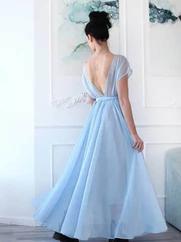 Damen V-Ausschnitt Rückenfreies Netz-Maxikleid Elegant Schlichtes High-End Ärmellos Großer Saum Einfarbig Formelle Party Hochzeitskleid