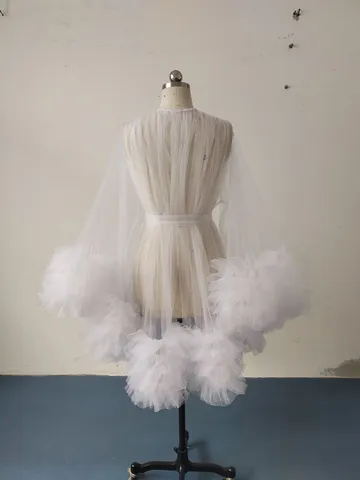 Women V-Neck Mesh Maternity Photography Robe Elegant Ruffle Sleeve Mini Dress Wedding Party Photography Costume