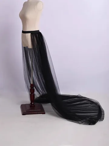 Women Detachable Mesh Tulle Skirt Train For Wedding Accessory Performance Photography Double Layer Perspective Bottom Skirt